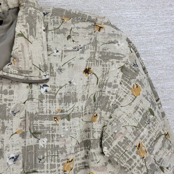 Vtg EVR Silk Bomber Jacket Womens XL Green Floral Tulips Camo Zip Up Streetwear - Picture 14 of 14